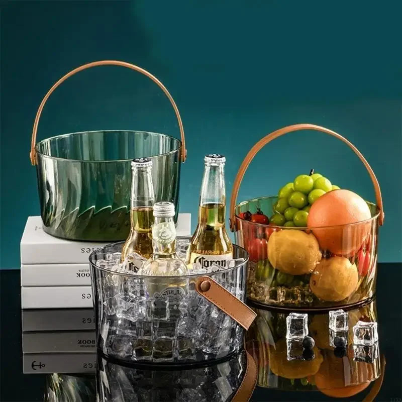 Secchiello Ghiaccio Per Barbecue Con Manico Trasparente In PP Cestino Frutta Rotondo Per Picnic All Aperto Stile Y