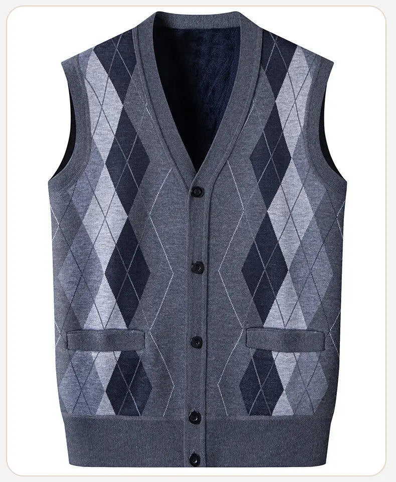 Gilet Maglione Da Uomo Con Scollo A V Senza Maniche Lavorato A Maglia Tinta Unita Con Motivo A Rombi