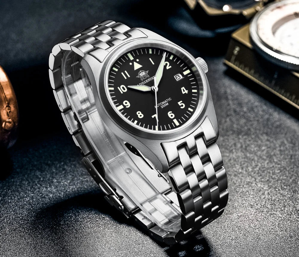Orologio Meccanico Con Zaffiro 39mm Movimento 8215 Giappone Automatico Da Uomo Impermeabile 200m Luminoso Pilota Retrò