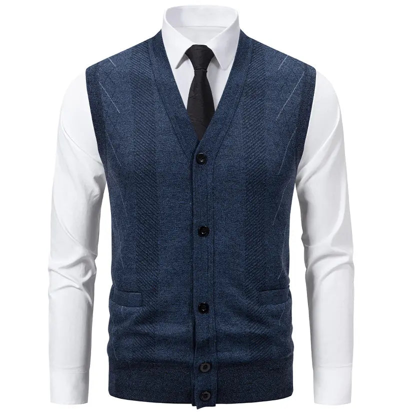 Cardigan Senza Maniche Da Uomo Gilet In Maglia Con Scollo A V Bottoni Argyle Lavorato Con Tasche