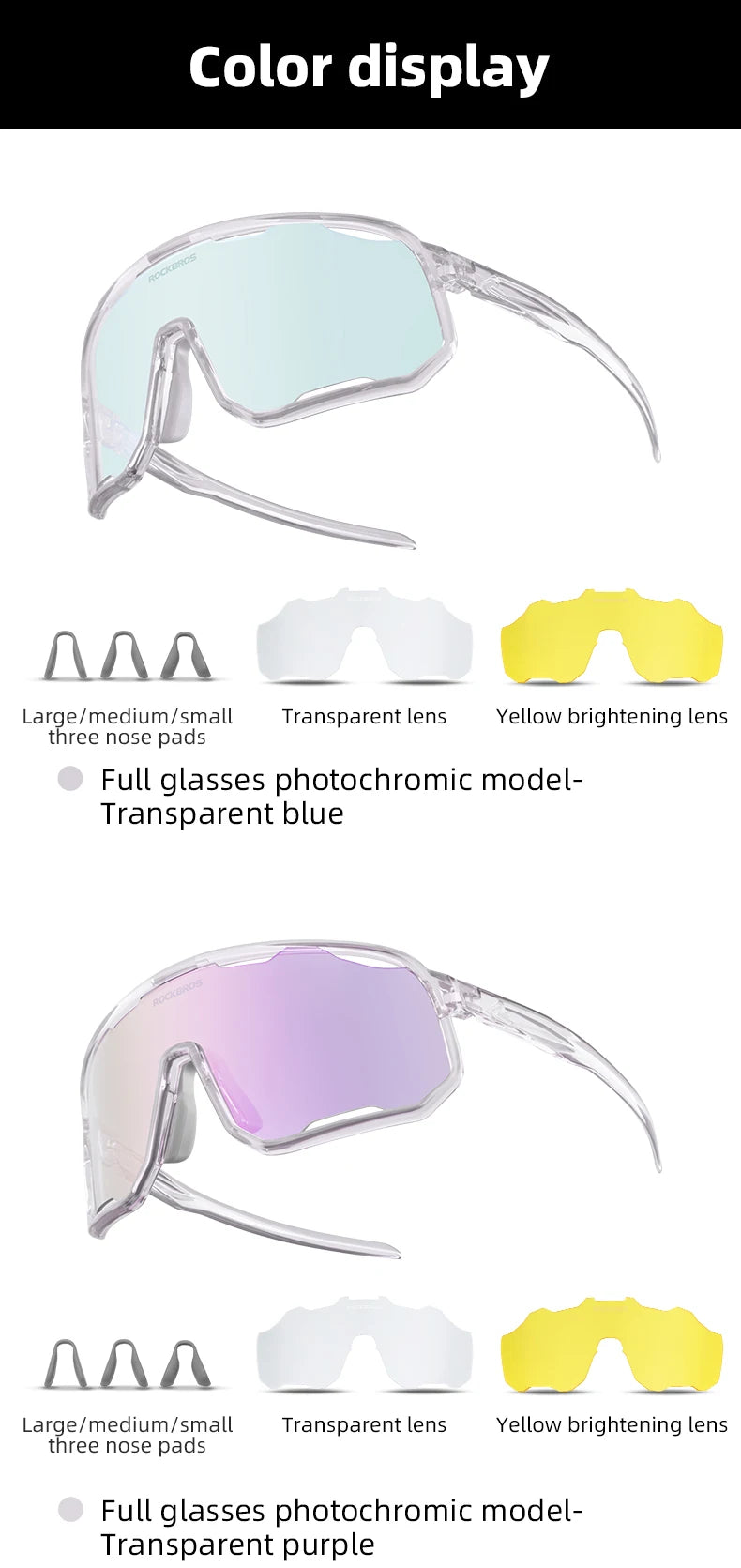 Rockbros Occhiali Da Ciclismo Unisex Polarizzati Fotocromatici Da Sole Con Montatura Grande UV400 E Due Lenti