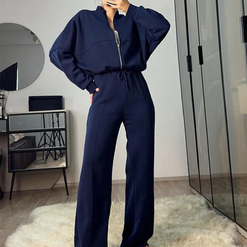 Set Di Tute Da Donna Casual Cardigan Corto Allentato Con Cerniera E Pantaloni Sportivi Con Coulisse Streetwear