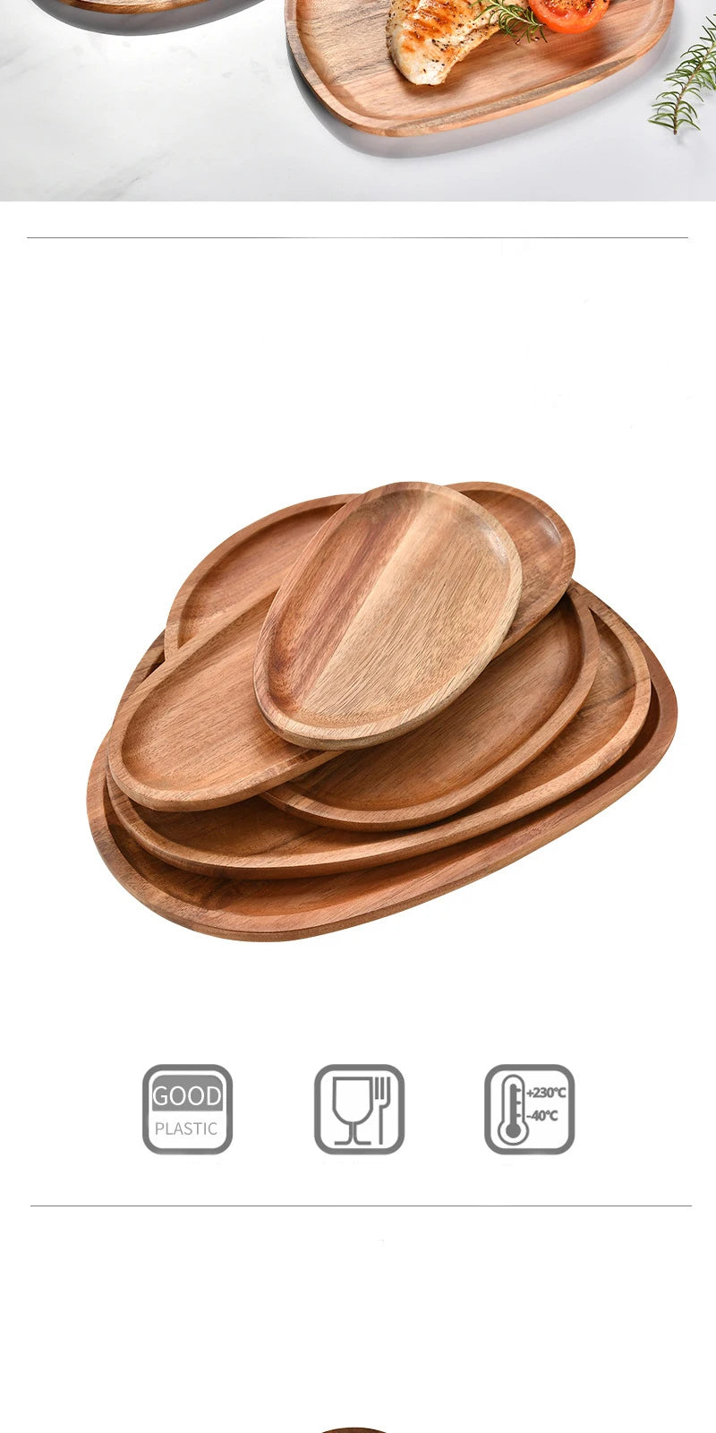Vassoio Ovale In Legno Di Acacia Piatto Da Portata Per Bevande Teaboard Per Tè Naturale Snack