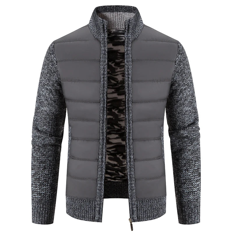 Giacca Uomo Invernale Spessa In Pile Con Zip Intera Antivento Collo A O In Maglia Calda