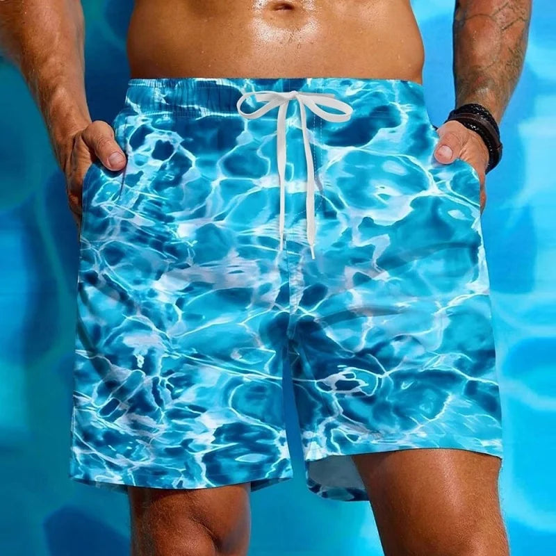 Shorts Da Spiaggia 3D Con Onde D'acqua Stampate In 3D Motivo Colorato Divertente Surf Hawaii