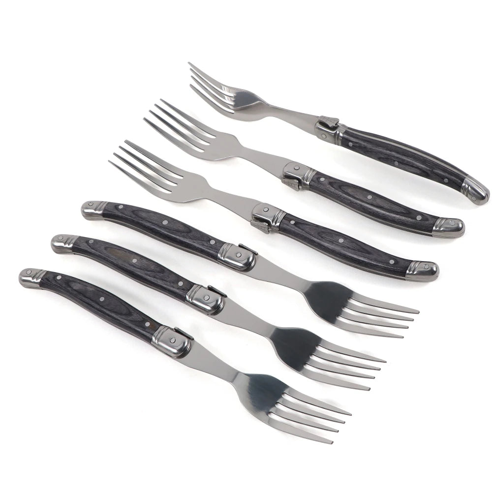 Jaswehome Elegante Set Di Forchette Da Bistecca Grigie Inox Con Manico In Legno Forchetta Da Insalata Regalo