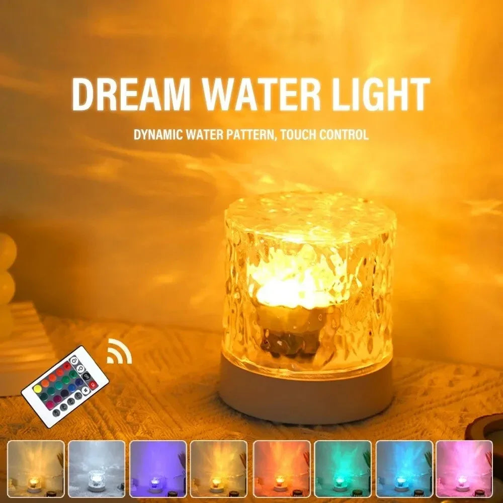 Ondulazioni d'acqua Luci Lampada Proiettore d'acqua dell'oceano Luce Luminorthe lumena Luci Arredamento camera da letto 16 colori Fiamma rotante Luce notturna