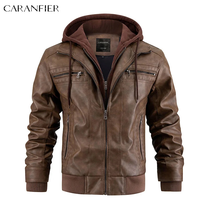 Giacca Di Pelle Per Uomo Moto Biker Con Cappuccio Lusso Vintage Abbigliamento Uomo Grintoso