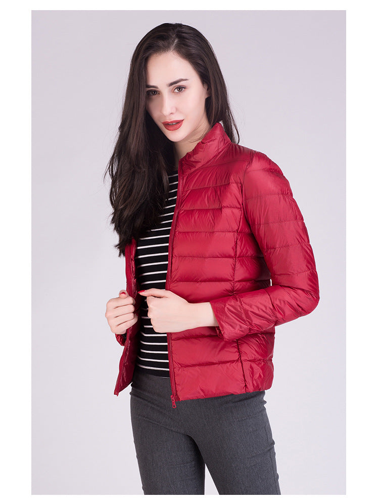 Cappotto Imbottito Femminile Ultraleggero Ripiegabile Collo Alla Coreana Slim Fit Da Ufficio 2023 Nuovi Arrivi