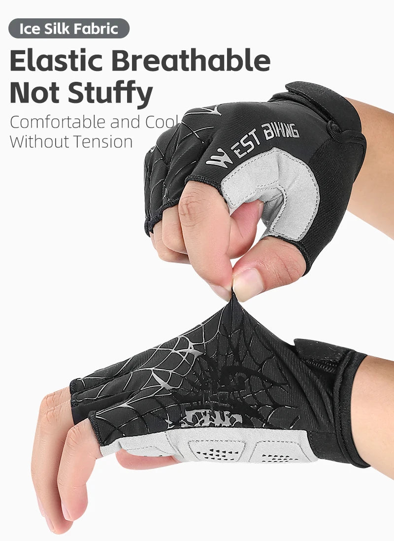 West Biking Guanti da Ciclismo Mezze Dita Spider Pattern Estivi Touch Screen per Bici da Strada e Mountain Bike