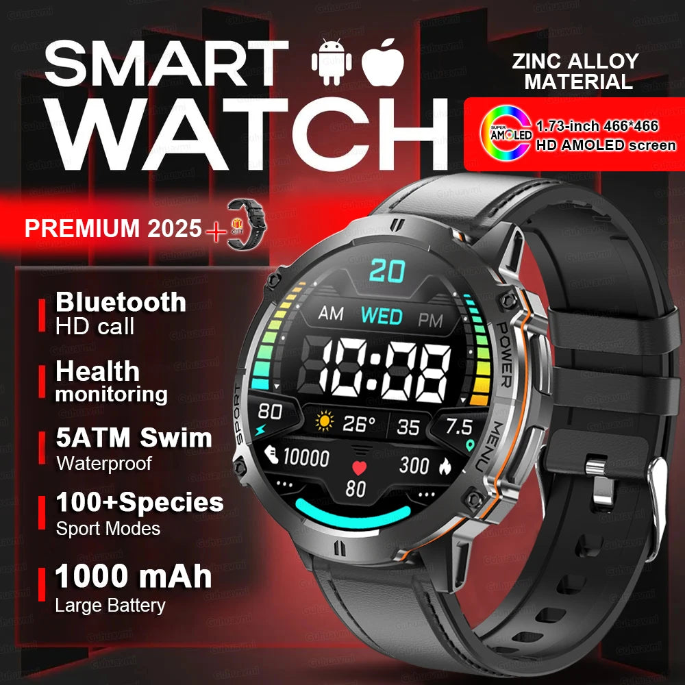 Smartwatch Da Uomo Militare T Rex 3 2025 HD AMOLED Chiamata Bluetooth Impermeabile 10 ATM 1000mAh Fitness All Aperto