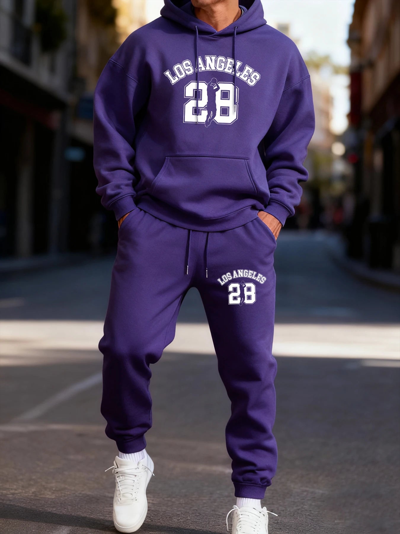 Los Angeges Numero 28 Felpa Con Cappuccio Da Uomo Stampata Set Sportivo Invernale Due Pezzi Pantaloni Comodi Da Coppia
