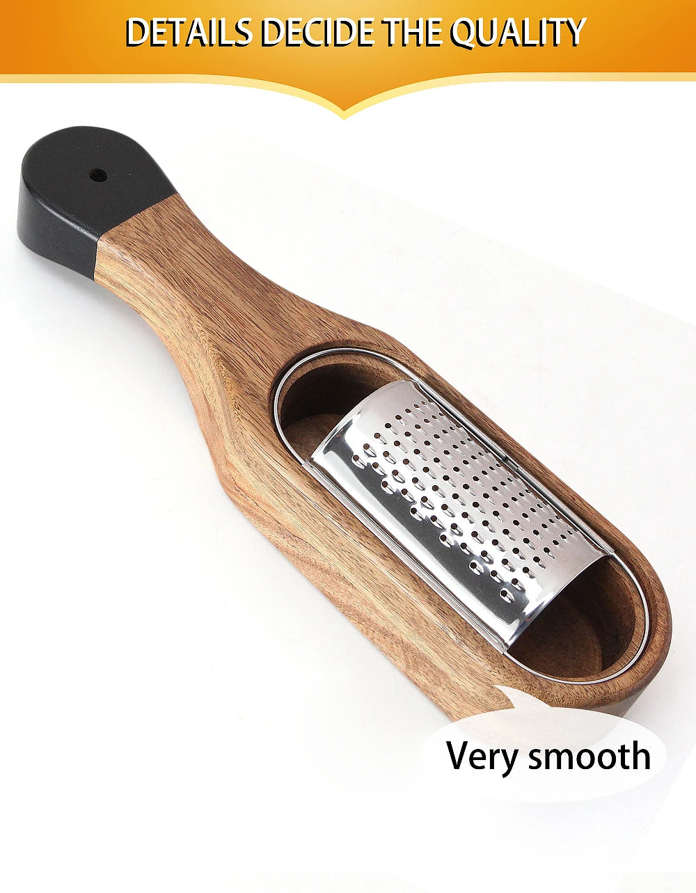 Grattugia Multifunzionale Per Formaggio In Acciaio Inox Con Contenitore Rimovibile In Legno Di Acacia Jaswehome