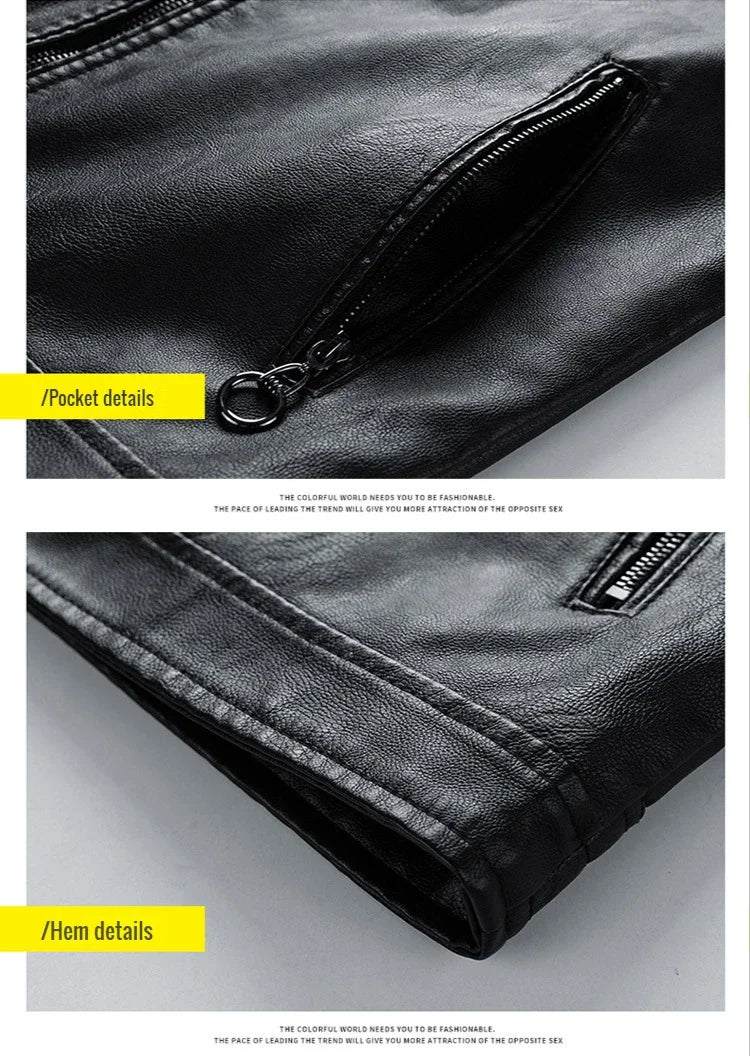 Giacca Da Moto Vintage Uomo Bomber Biker Con Zip Pelliccia Sintetica Cappotto In Pu Nero Rosso Marrone