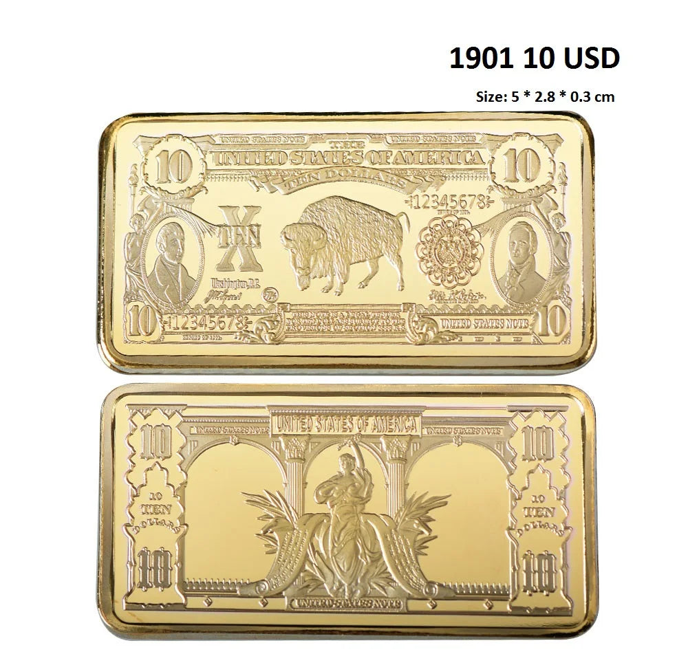 Barra Placcata Oro 24K E Argento Design Dollaro USA Moneta Souvenir Da Collezione Regalo Per Uomo
