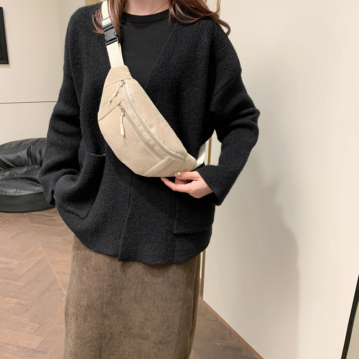 Marsupio Da Donna In Velluto A Coste Borsa A Tracolla Per Studenti Cintura Per Telefono Moda