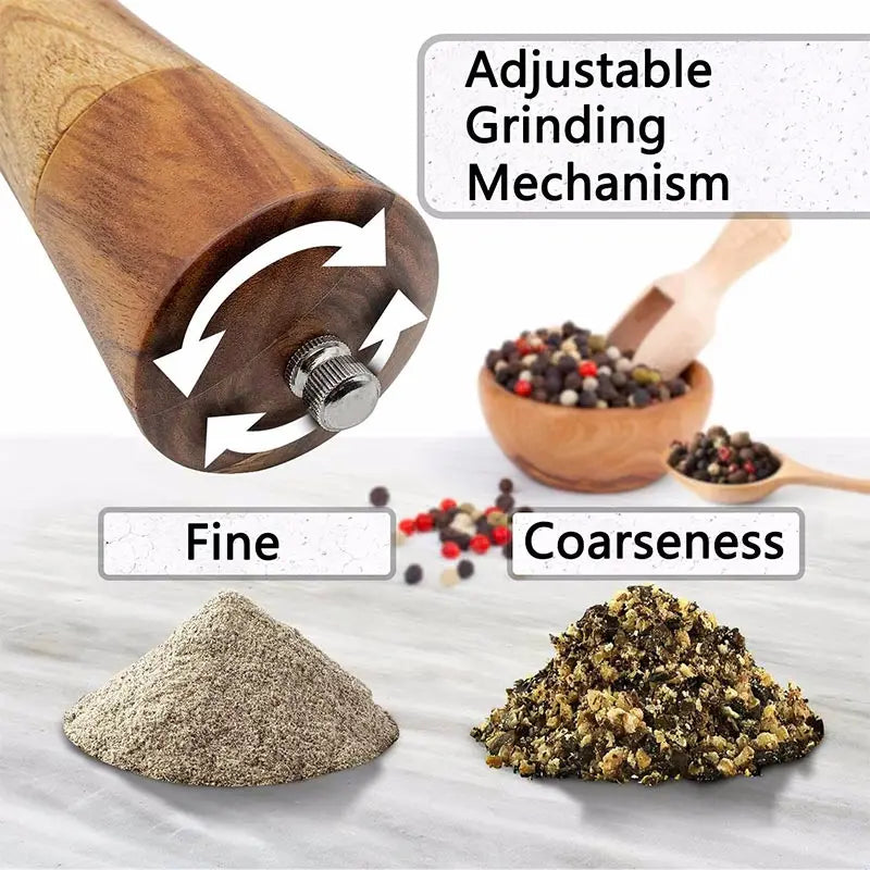 Macinapepe in Legno Regolabile con Forte Macinino in Ceramica per Sale e Pepe Spezie Utensile da Cucina 6 8 10 Pollici