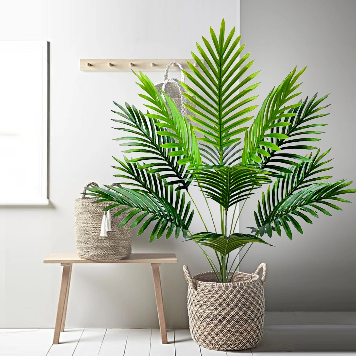 Palma Artificiale Tropicale Con Rami Di Foglie In Plastica Verde Per Decorazione Giardino Esterno Misure 50 90 120 Cm