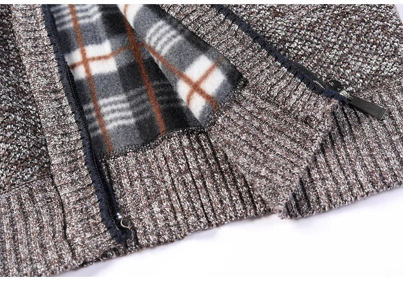 Cardigan Caldo Uomo In Pile Con Zip Slim Fit Lusso Lavorato A Maglia Per Autunno Inverno