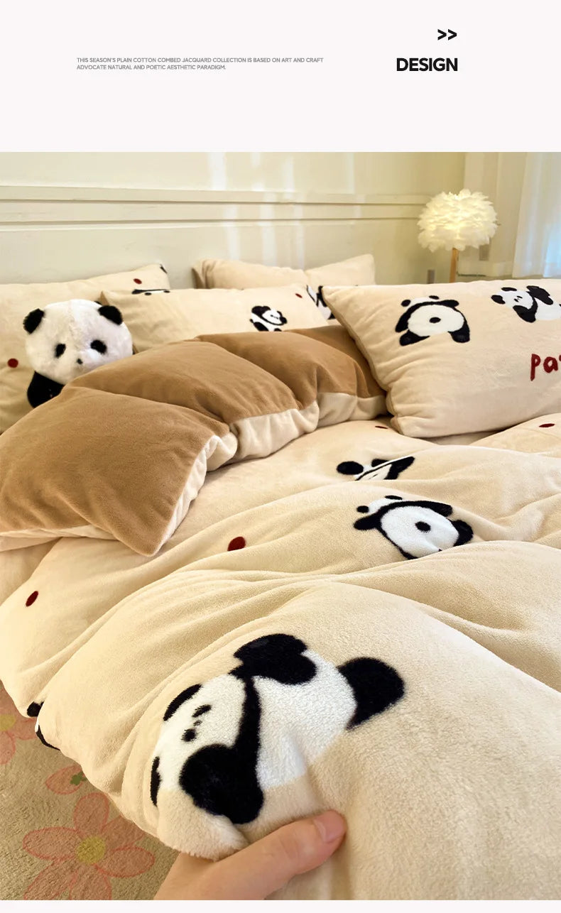 Set Biancheria Da Letto 4 Pezzi In Pile Latte Stampato Invernale Duvet Copripiumino Stile Semplice Accogliente GSM 130