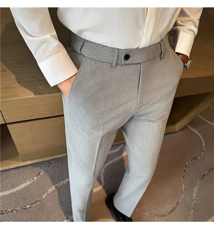 Pantaloni Da Uomo 2026 Primavera Slim Fit Eleganti Elasticizzati Tinta Unita Business Casual Pantaloni Da Ufficio