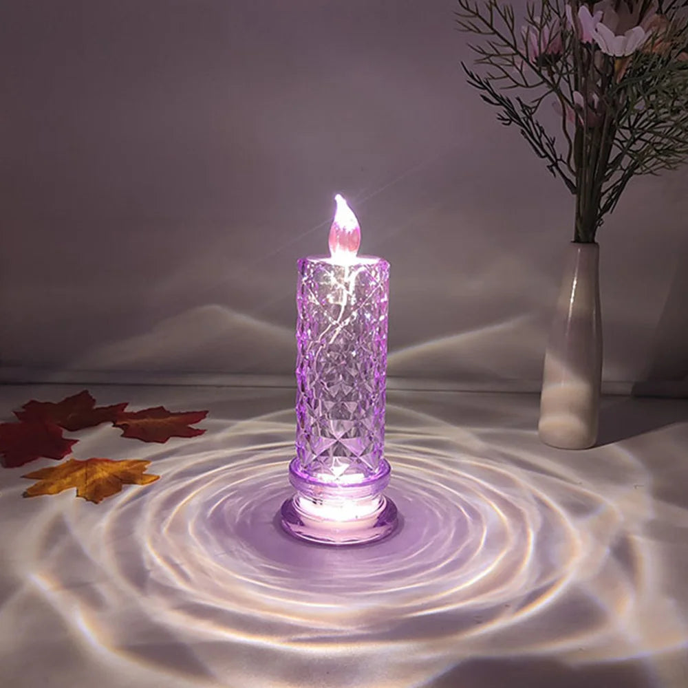 Candela LED In Acrilico Senza Fiamma Con Proiezione Rosa Notturna Romantica Per Feste Matrimonio E Decorazione Tavolo