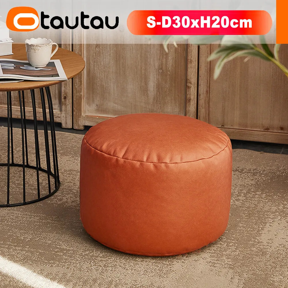 Otautau Beanbag Poggiapiedi Rotondo In Ecopelle Con Sedile Soffio D30xH20cm Sgabello Pouf Per Pavimento