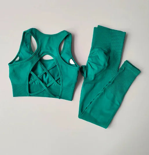 Reggiseno Sportivo Donna 2 Pezzi Set Canotta Fitness Reggiseno Antiurto Leggings Corsa Tuta Yoga Bellissimo Posteriore