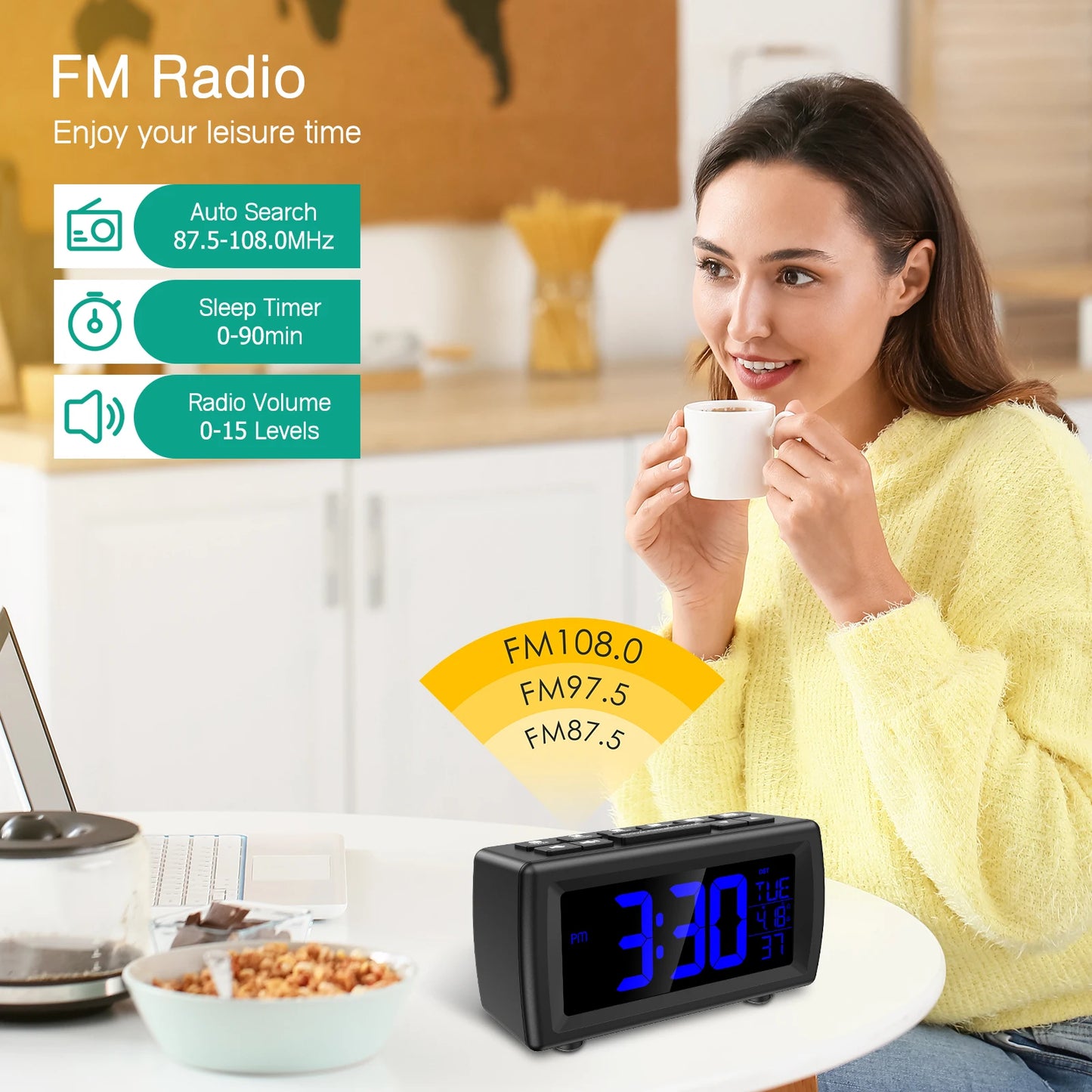 ORIA Sveglia Radio Orologio Digitale FM Con Snooze E Volume Regolabile Orologio LED Da Comodino Con Doppia Sveglia