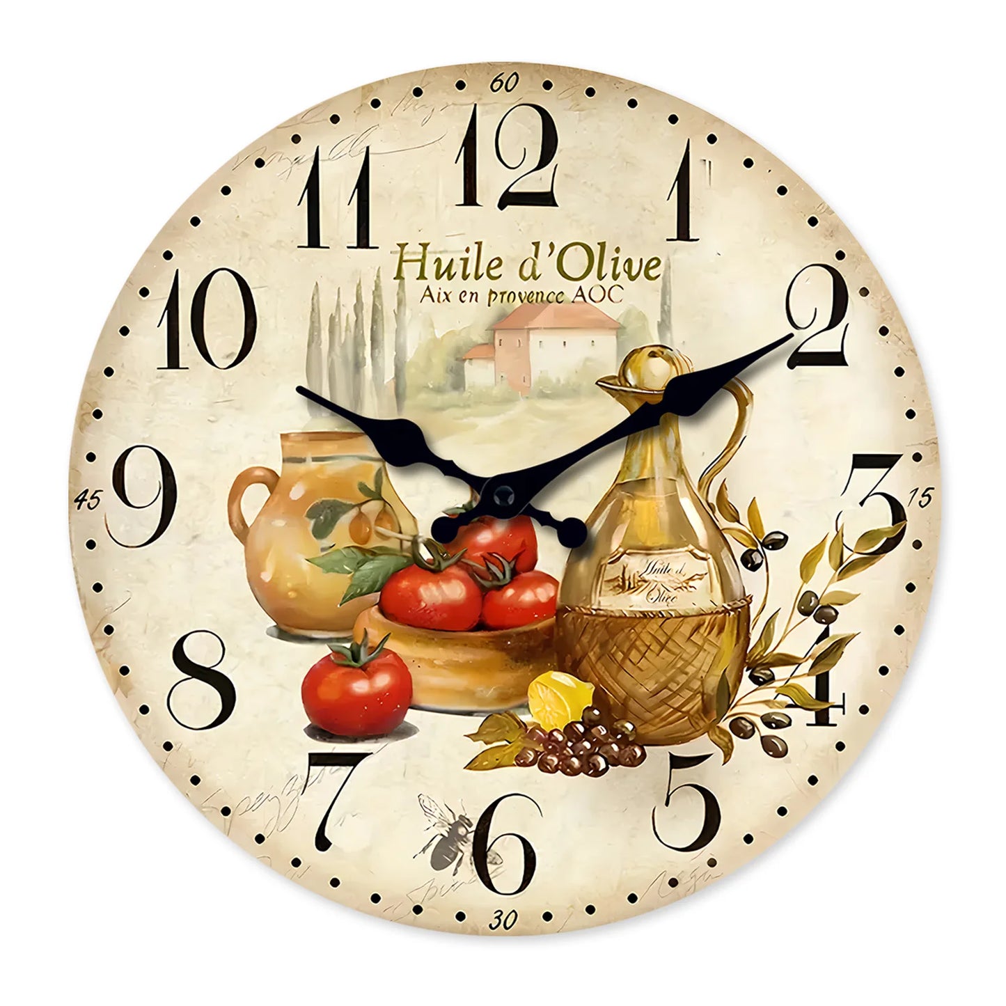 Orologio Da Parete In Legno Motivo Oliva Pomodoro Retrò Quarzo Silenzioso Per Soggiorno Cucina Letto 10 E 12 Pollici