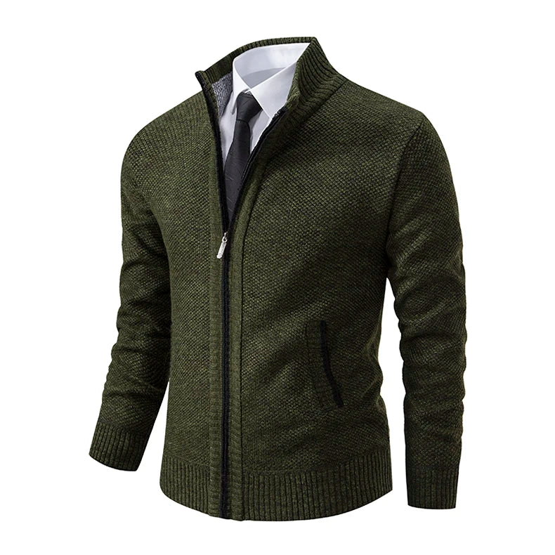 Cappotto Sportivo Casual Da Uomo In Jersey Autunno Inverno Con Colletto Alla Coreana E Cerniera Frontale In Pile