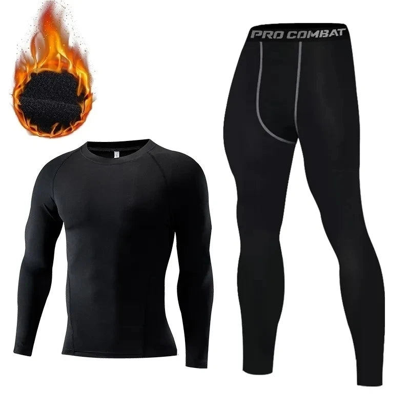 Nuovo Set Da Uomo Biancheria Termica 2 Pezzi In Pile Maglie Mutande Lunghe Collant A Compressione Per Fitness