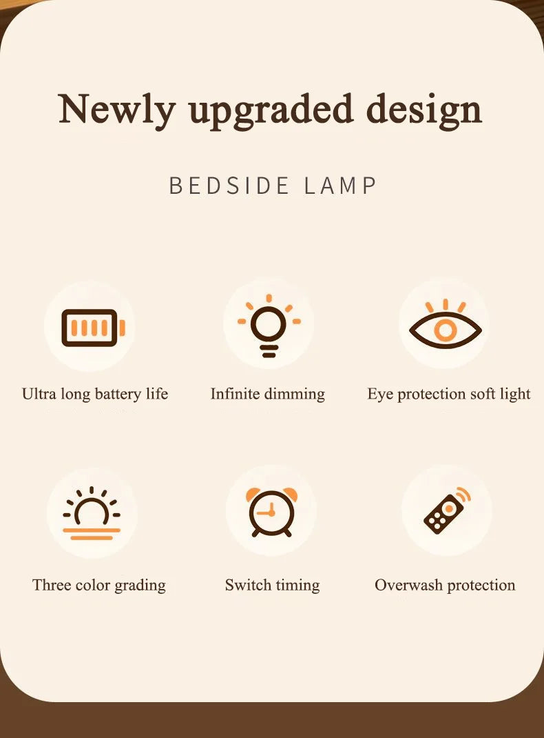 Lampada Da Notte Touch LED USB Ricaricabile Tre Colori Con Controllo Remoto Portatile Da Comodino Da Tavolo