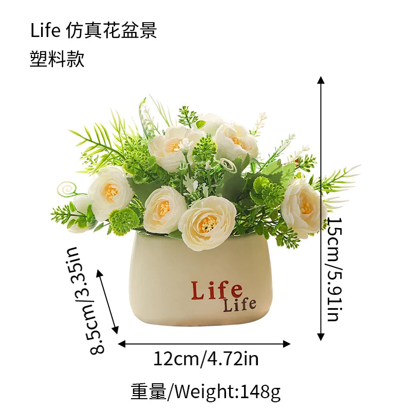 Pianta In Vaso di Plastica Artificiale 15 Centimetri Fiori Finti Decorazione Tavolo Casa Matrimonio Giardino