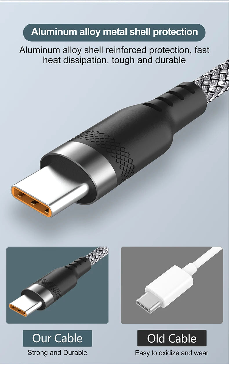 Cavo di Ricarica USB Tipo C 6A Esteso 1m 2m 3m 5m 8m Compatibile con Huawei Xiaomi OnePlus Oppo Vivo Treccia Durevole