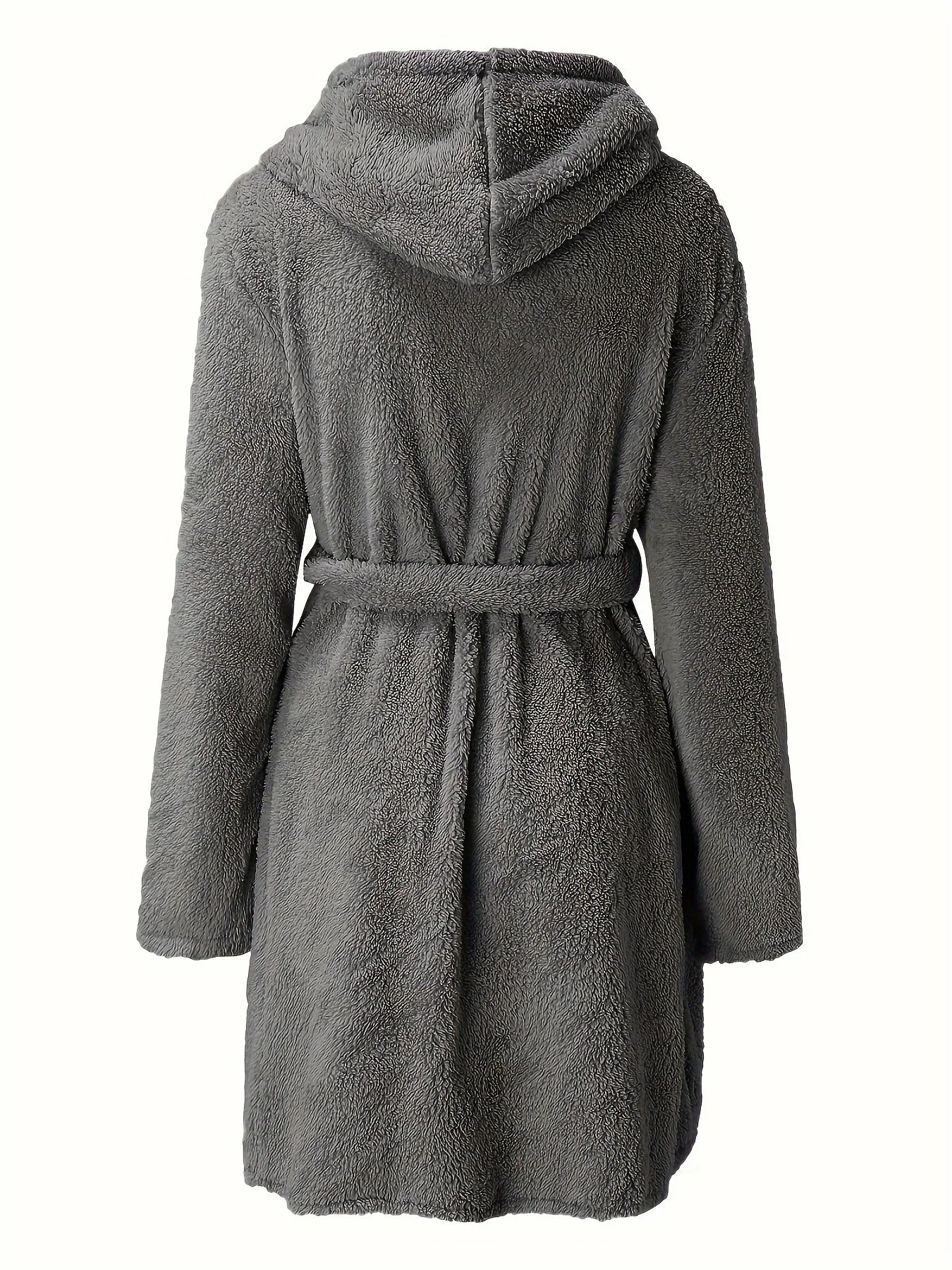 Vestaglia Da Donna Con Cappuccio Tinta Unita Con Cintura Calda E Morbida Per Casa Autunno Inverno