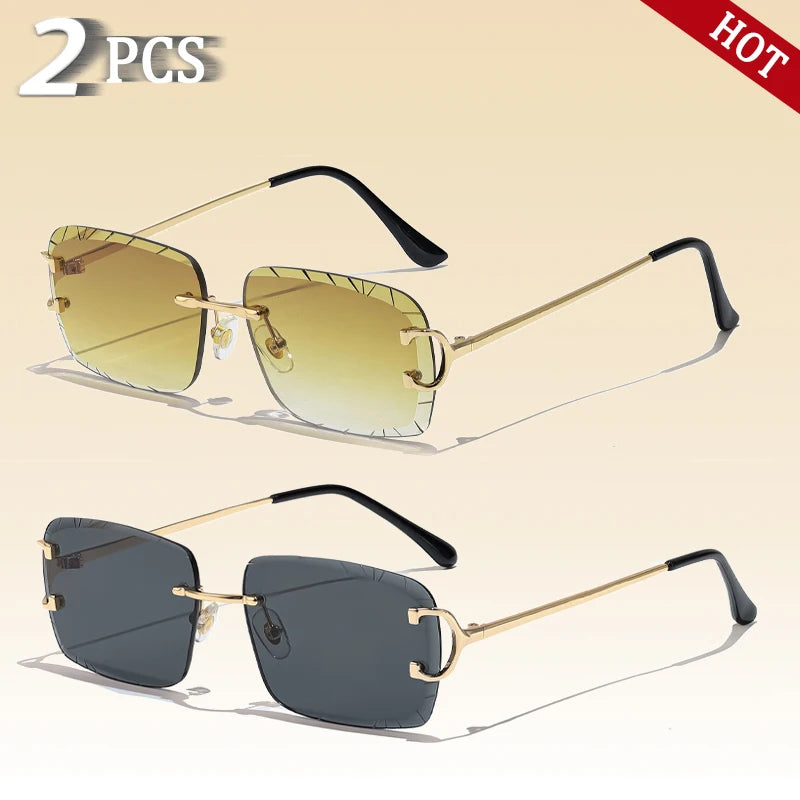 Occhiali Da Sole Quadrati Senza Montatura Uomo Cupronichel Punk Gradiente UV400 Vintage