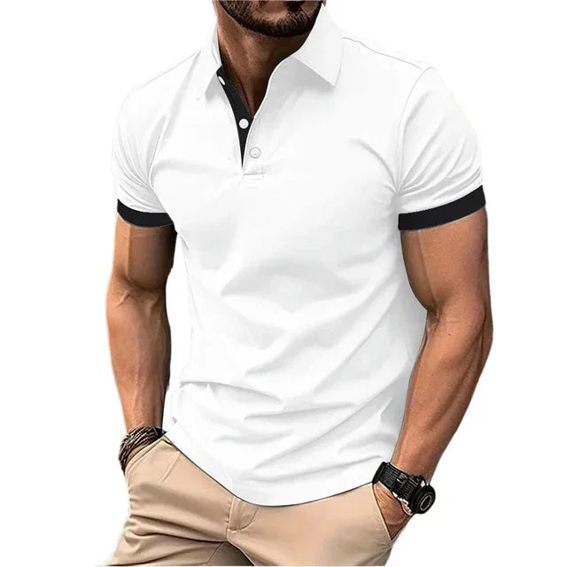 Polo Da Uomo Manica Corta Casual Slim Fit Color Blocking Streetwear Stile Inglese Per Moda Uomo
