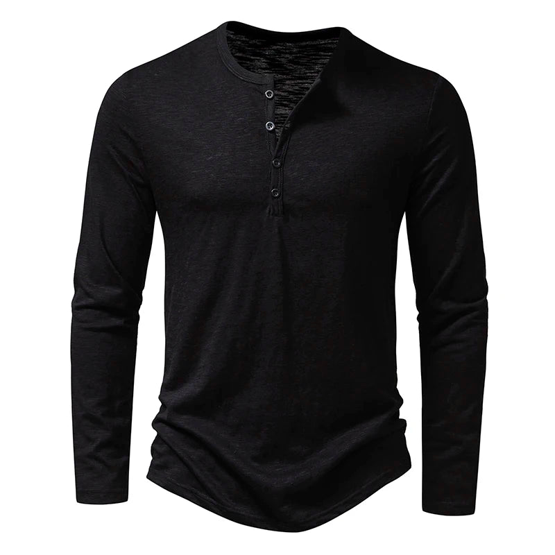 T Shirt Henley In Cotone Da Uomo Maniche Lunghe Con Colletto A Bottoni Casual Streetwear Traspirante