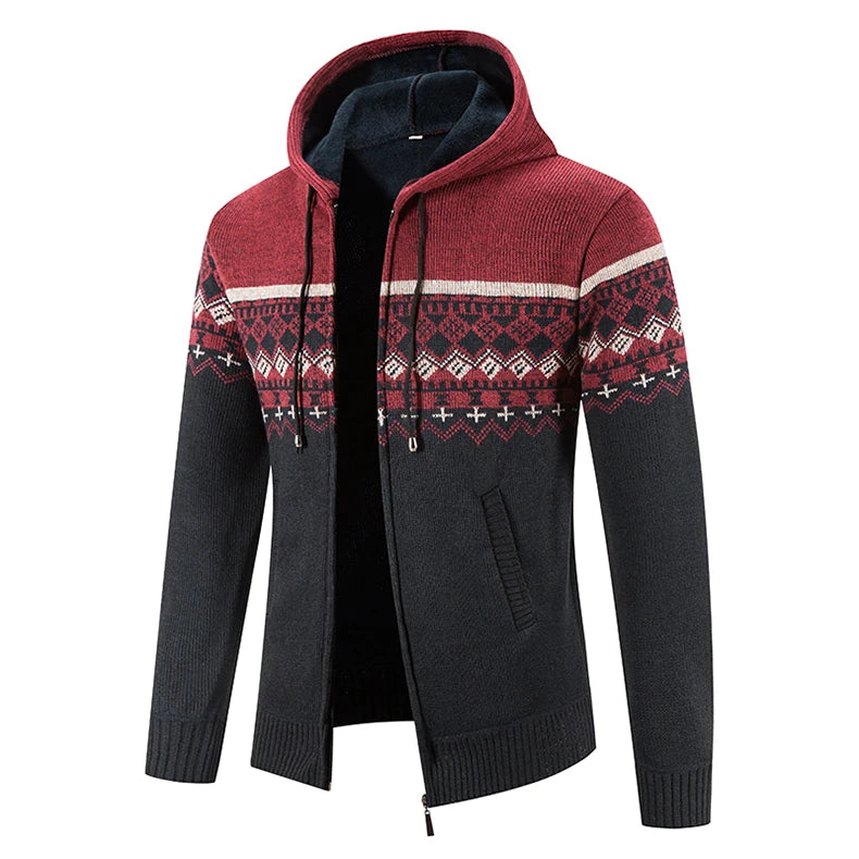 Maglione Invernale Da Uomo In Pile Con Cappuccio Cardigan Caldo Con Cerniera Lavorato A Maglia