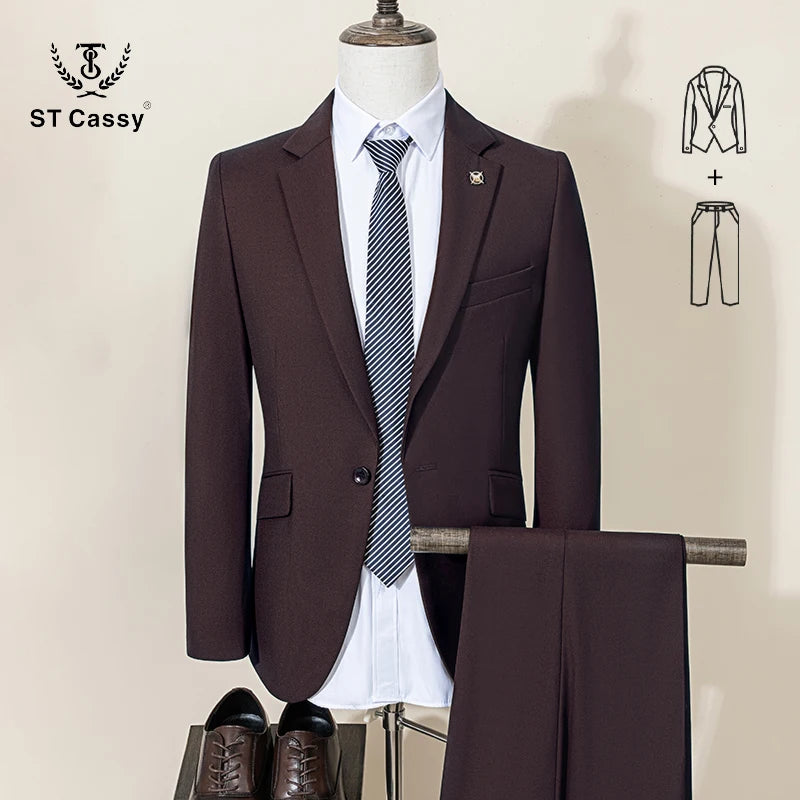 ST Cassy Abito Uomo Slim Fit Tinta Unita Monopetto Pantaloni Set Da 2 Pezzi Formale Ufficio