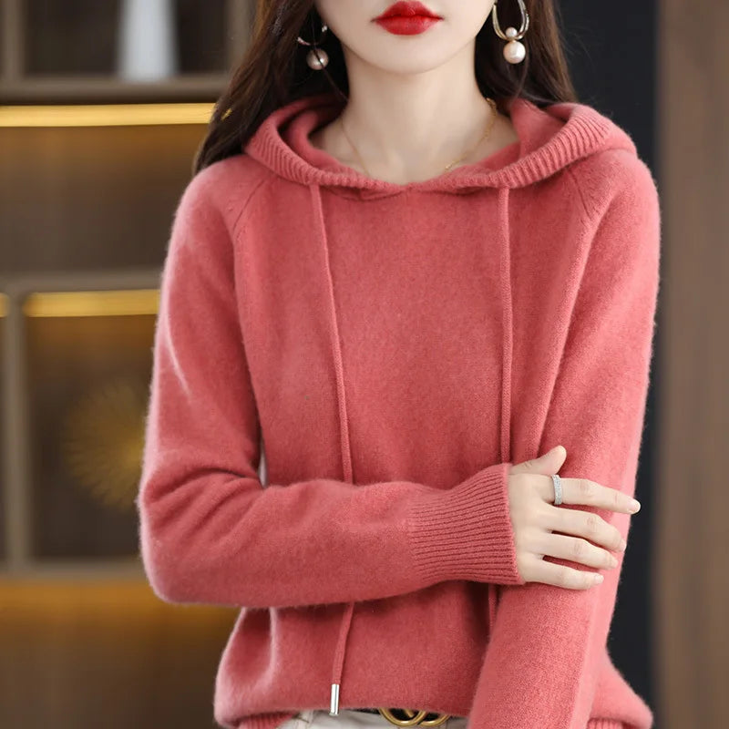 Maglione Con Cappuccio Donna Autunno Inverno Maniche Lunghe Tinta Unita Felpa Lavorata A Maglia Con Coulisse Allentate