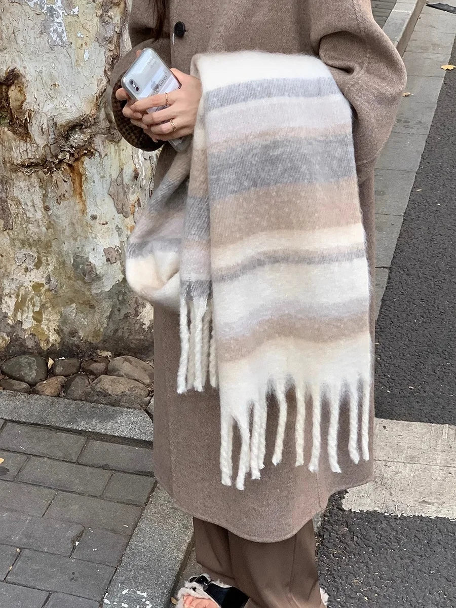Sciarpa Invernale Da Donna Cashmere Caldo Plaid Pashmina Scialle Morbido Spesso Coperta Avvolgente Poncho Lungo