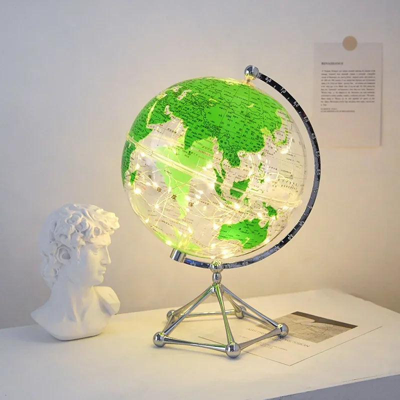 Globo Terrestre con Luce LED Rotante in Metallo Decorazione per Negozio Cameretta Dei Bambini