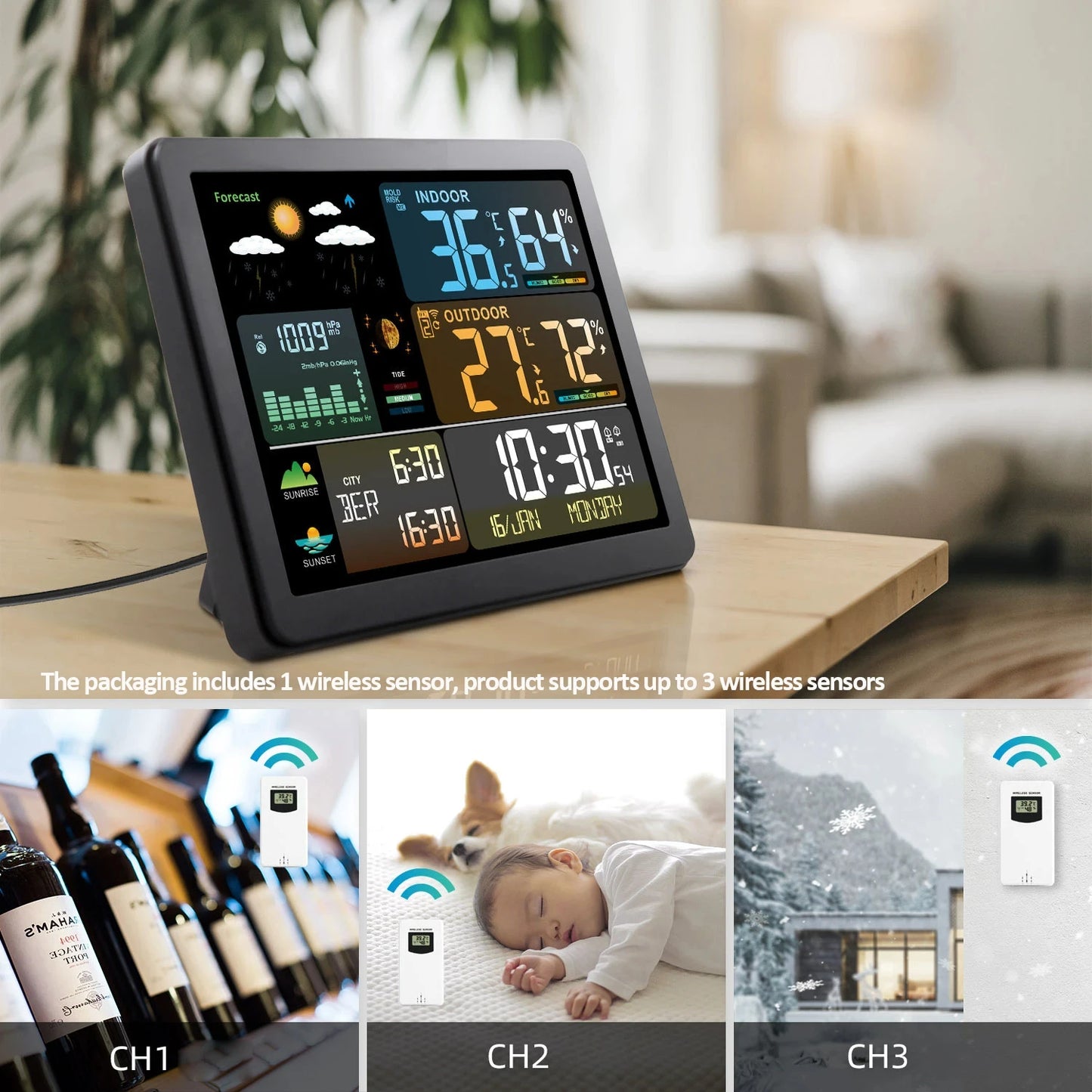 Orologio Stazione Meteorologica Digitale Misuratore Di Temperatura Umidità Interni Previsioni Meteo Wireless Telehill