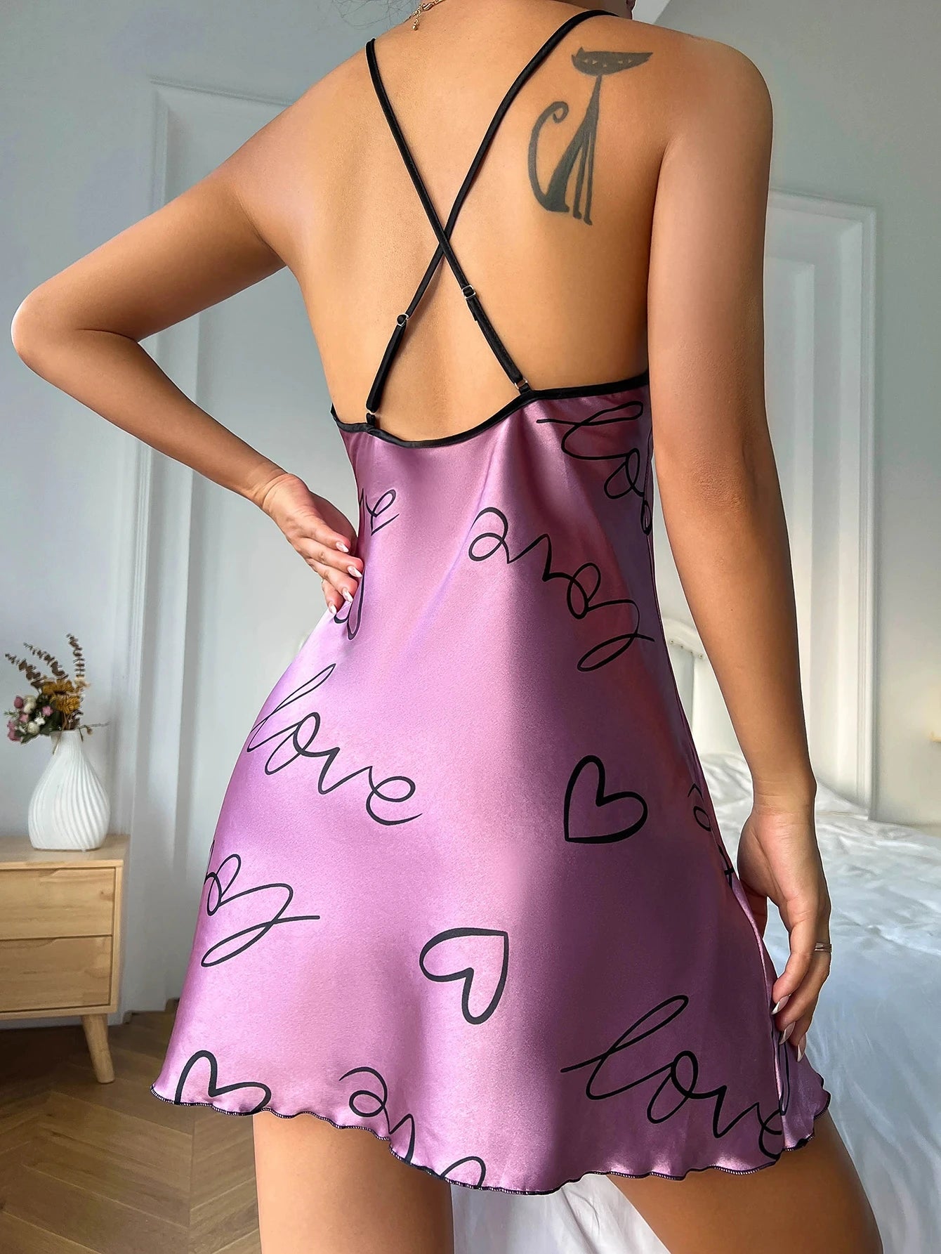 Slip Dress In Seta Ghiaccio Collo A U Da Donna Pigiama Sottile Traspirante Stampa Senza Schiena
