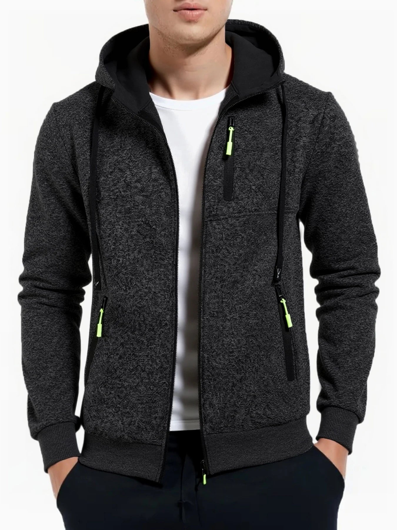 Felpe Con Cappuccio Da Uomo Autunnali Giacca Con Cerniera Maniche Lunghe Tinta Unita Sportivo Da Esterno Slim Fit