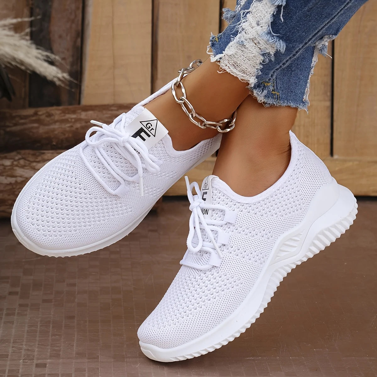 Scarpe Sportive Donna in Maglia Tinta Unica con Suola Morbida Ideali per Correre Tennis Allenamenti Viaggi