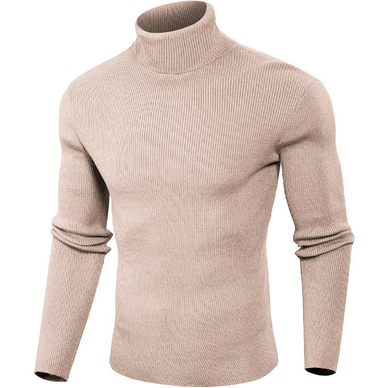 Dolcevita Di Lana Rigata Da Uomo Caldo Pullover In Maglia Casual Senza Cappuccio