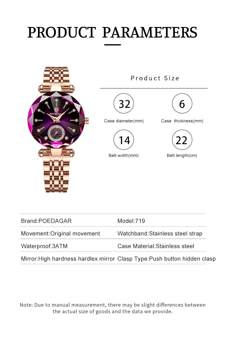 Orologio Da Donna Di Lusso POEDAGAR Impermeabile Al Quarzo Casuale Elegante Con Scatola Inclusa